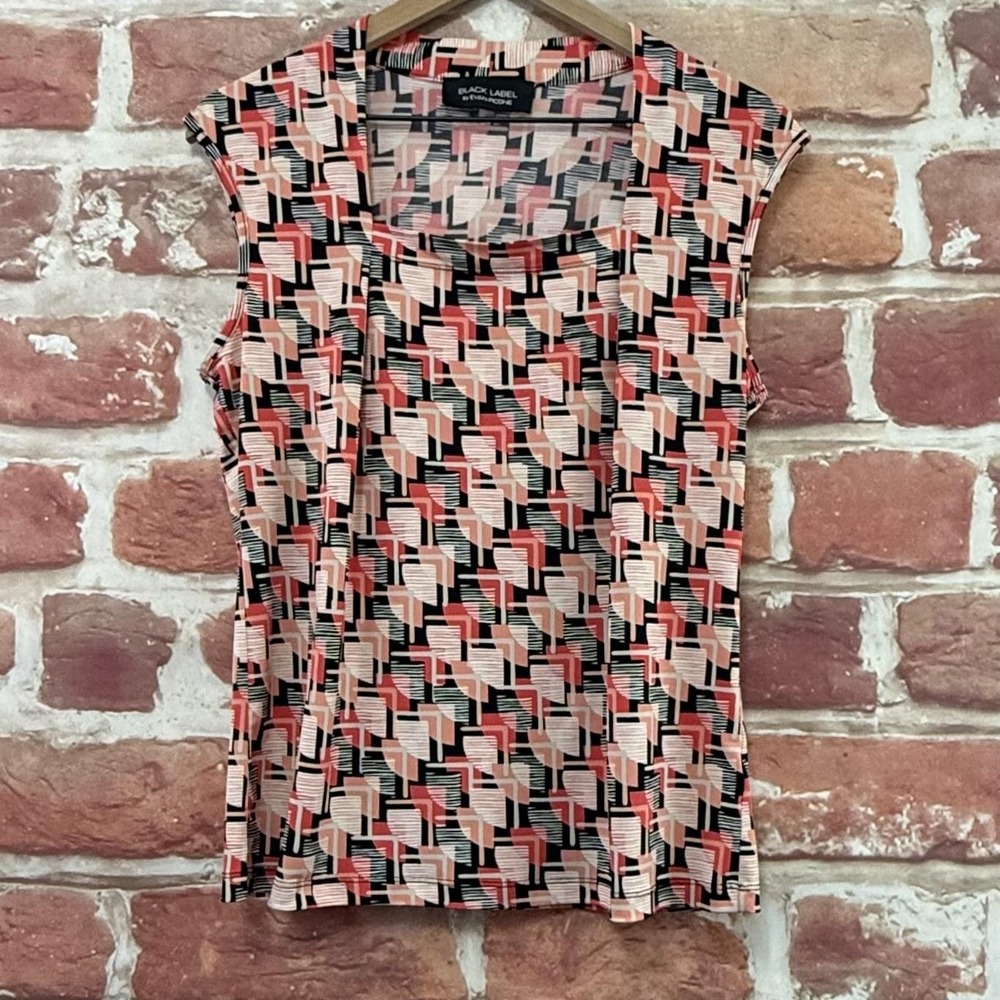 Evan Picone Black Label Top Womens M Multicolor Retro Style Abstract Shirt